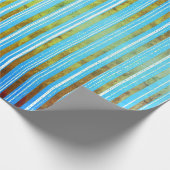 Papier Cadeau Vert, blanc et Turquoise rayé (Coin)