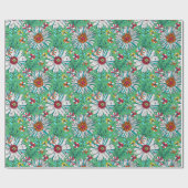 Papier Cadeau Vert blanc Jaune Orange Rouge Fleurs de marguerite (Plat)