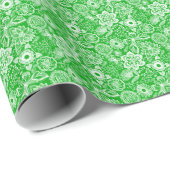 Papier Cadeau Vert & Blanc Retro Fleurs & Papillons Motif (Coin rond)