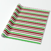 Papier Cadeau Vert, Blanc, Rouge Lignes à thème de Noël Motif (Déroulé)