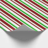 Papier Cadeau Vert, Blanc, Rouge Lignes à thème de Noël Motif (Coin)