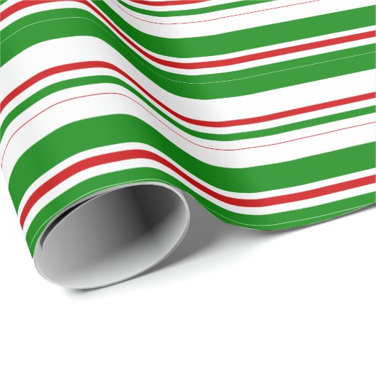 Papier Cadeau Vert, blanc, rouge Motif de lignes de style Noël (Coin rond)