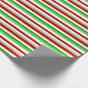 Papier Cadeau Vert, Blanc, Rouge Style de Noël rayures
