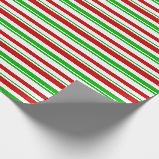 Papier Cadeau Vert, Blanc, Rouge Style de Noël rayures (Coin)