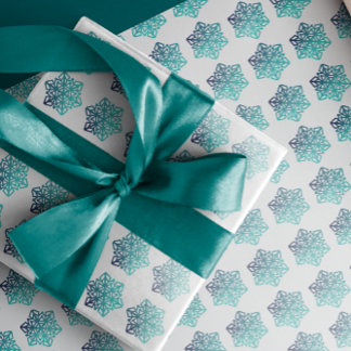 Papier Cadeau Vert bleu dégradant, Snowflakes de la marine papie