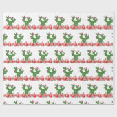 Papier Cadeau Vert Cactus Fleurs Orange Floral  (Plat)