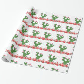 Papier Cadeau Vert Cactus Fleurs Orange Floral  (Déroulé)