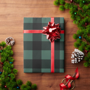 Papier Cadeau Vert chasseresse rustique et grand carreau de buff