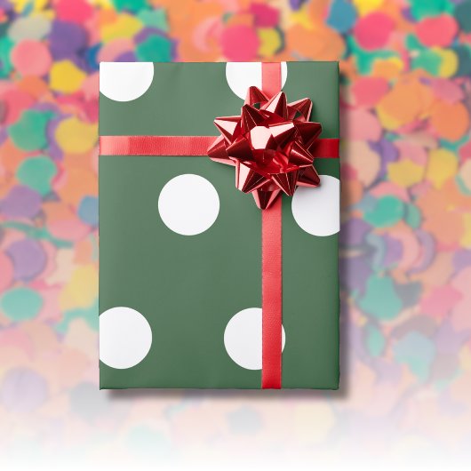 Papier Cadeau Vert Chasseur Blanc Moyens Points Polka