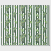 Papier Cadeau Vert chasseur rayé trèfle croix St. Patrick (Plat)