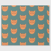 Papier Cadeau Vert chat mignon orange (Plat)