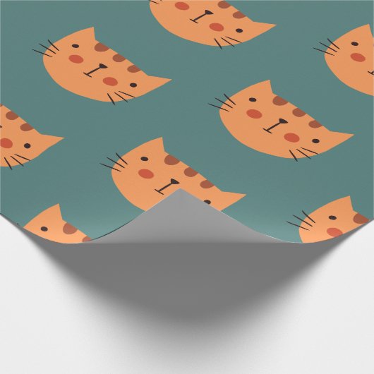 Papier Cadeau Vert chat mignon orange (Coin)