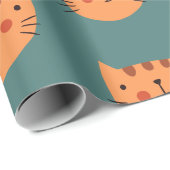 Papier Cadeau Vert chat mignon orange (Coin rond)