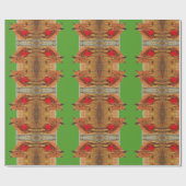 Papier Cadeau Vert : Cheval de Noël avec arc rouge (Plat)