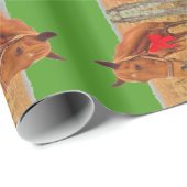 Papier Cadeau Vert : Cheval de Noël avec arc rouge (Coin rond)