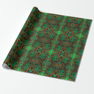 Papier Cadeau Vert Citron et Tourbillon Rétro Abstrait Orange