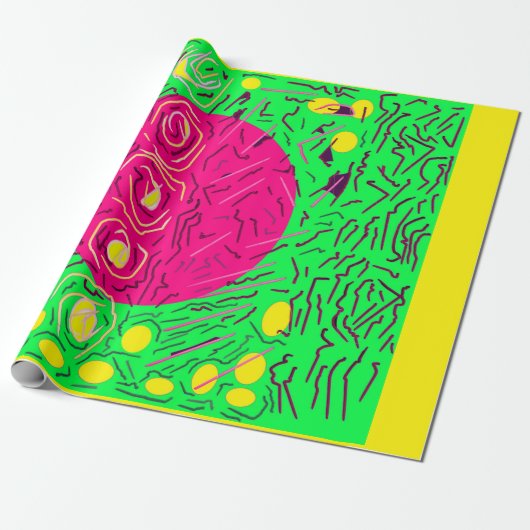 Papier Cadeau Vert clair avec globe rose et lignes design (Déroulé)