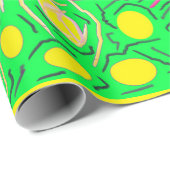 Papier Cadeau Vert clair avec globe rose et lignes design (Coin rond)