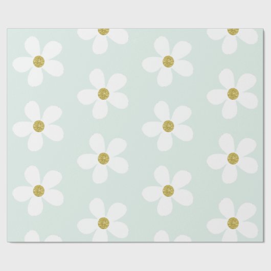 Papier Cadeau Vert clair Blanc Simple Maisy Or (Plat)