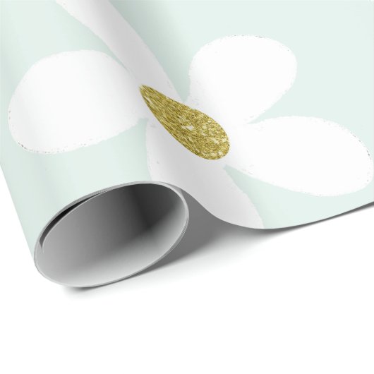 Papier Cadeau Vert clair Blanc Simple Maisy Or (Coin rond)