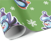 Papier Cadeau Vert clair brillant de patinage de pingouin (Coin rond)