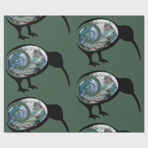 PAPIER CADEAU VERT CLAIR PAUA KIWI BIRD KORU NOUVELLE-ZÉLANDE