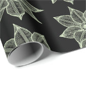 Papier Cadeau Vert clair sur Fleurs croquantes noires (Coin rond)