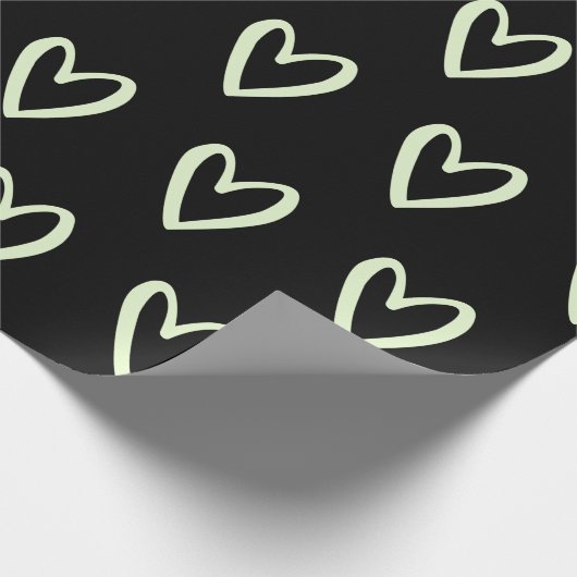 Papier Cadeau Vert clair sur les coeurs noirs dessinés à la main (Coin)