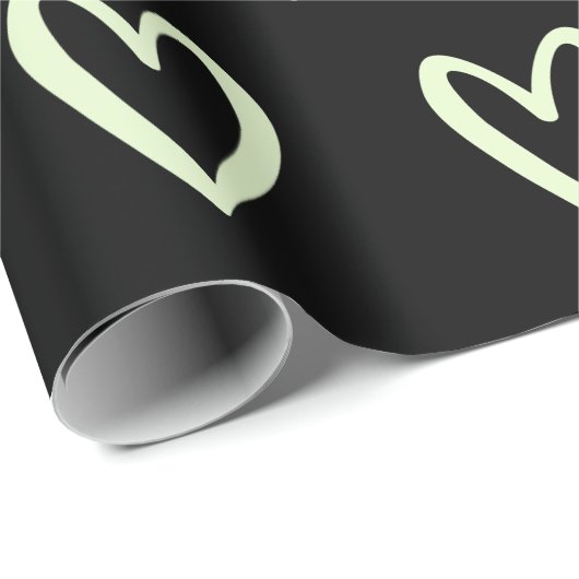 Papier Cadeau Vert clair sur les coeurs noirs dessinés à la main (Coin rond)