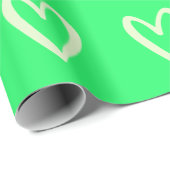 Papier Cadeau Vert clair sur vert ressort Coeurs dessinés (Coin rond)