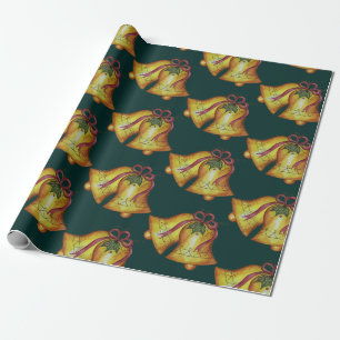 Papier cadeau vert cloches de Noël Classique