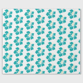 Papier Cadeau Vert de mer clair sur Hibiscus blanc (Plat)