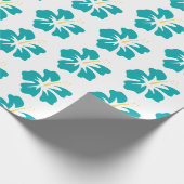 Papier Cadeau Vert de mer clair sur Hibiscus blanc (Coin)