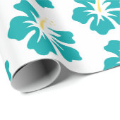 Papier Cadeau Vert de mer clair sur Hibiscus blanc (Coin rond)