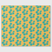 Papier Cadeau Vert de mer clair sur Hibiscus jaune (Plat)
