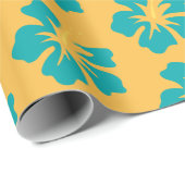 Papier Cadeau Vert de mer clair sur Hibiscus jaune (Coin rond)