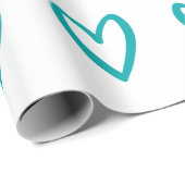 Papier Cadeau Vert de mer clair sur les Coeurs blancs dessinés à (Coin rond)