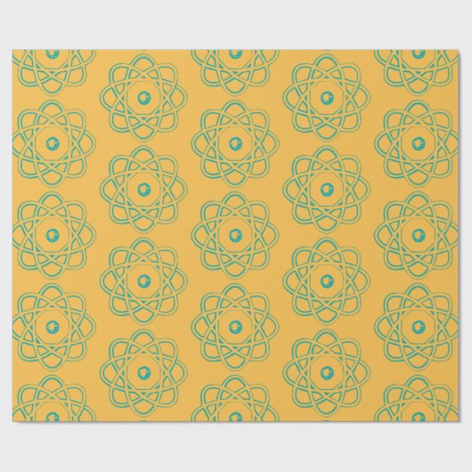 Papier Cadeau Vert de mer clair sur Symboles d'Atom Jaune (Plat)