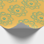 Papier Cadeau Vert de mer clair sur Symboles d'Atom Jaune (Coin)
