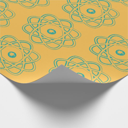 Papier Cadeau Vert de mer clair sur Symboles d'Atom Jaune (Coin)