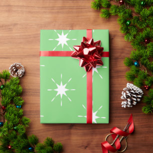 Papier Cadeau Vert de Noël avec étoiles blanches