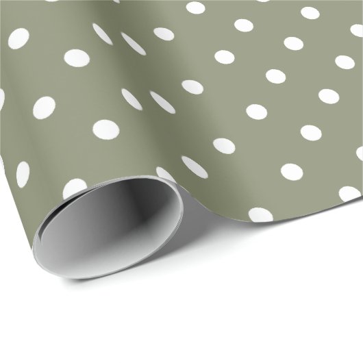 Papier Cadeau Vert de Sage| Papier à enveloppement à points Polk (Coin rond)