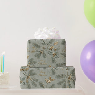 Papier cadeau vert doré en relief Joyeux Noël