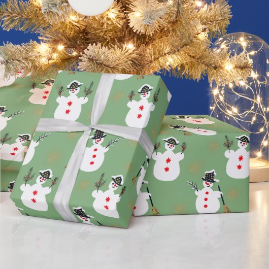 Papier Cadeau Vert doux Retro Frosty Gold Sage (Vacances)