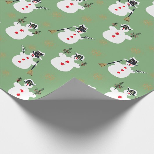 Papier Cadeau Vert doux Retro Frosty Gold Sage (Coin)