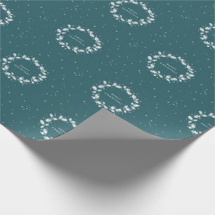 Papier Cadeau Vert Élégant + Blanc Joyeux Noël Holly Wreath