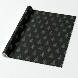 Papier Cadeau Vert élégant de noir de motif rayé d'arbre de N