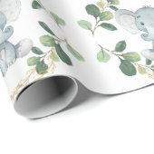 Papier Cadeau Vert Eléphant doux et neutre Bébé d'or Anniversair (Coin rond)