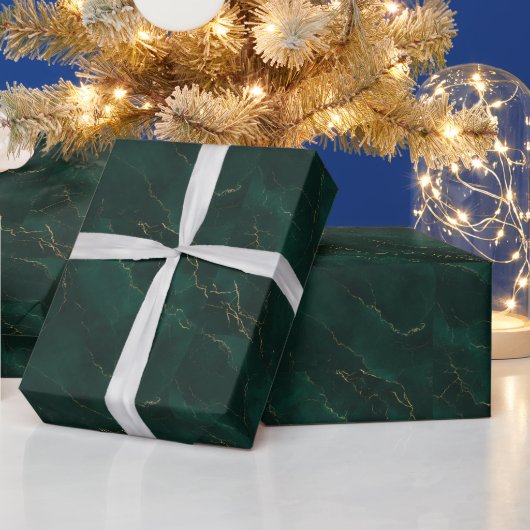 Papier Cadeau Vert émeraude et texture de marbre doré Luxe (Vacances)