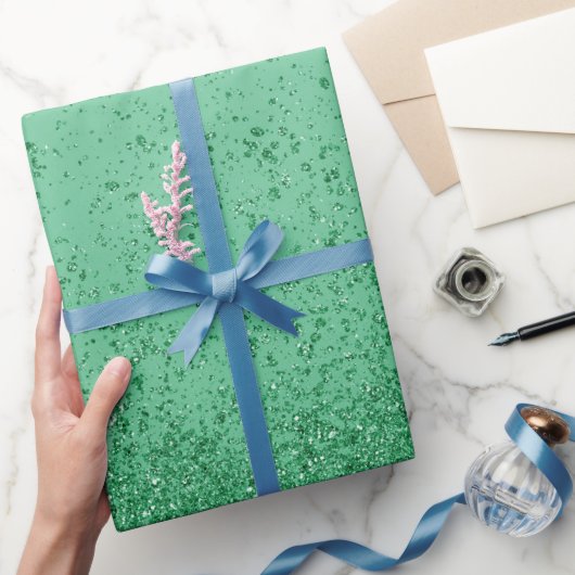Papier Cadeau Vert émeraude faux paillettes  (Cadeaux)